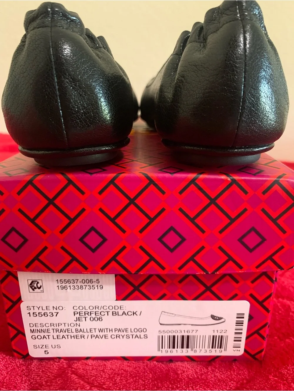 Tory Burch Black Leather Logo Ballet Flats